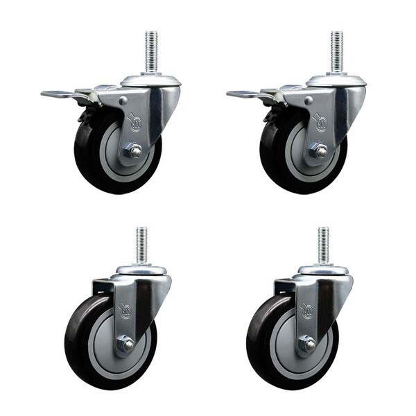 Service Caster 4 Inch Black Polyurethane Swivel 34 Inch Threaded Stem Caster Set 2 Total Lock Brakes SCC-TSTTL20S414-PPUB-BLK-34212-2-S-2 - main